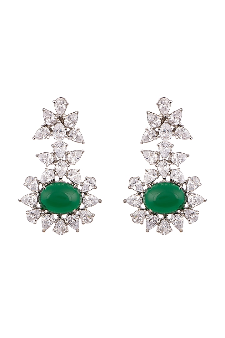 White Finish Green Stone Earrings by Aster