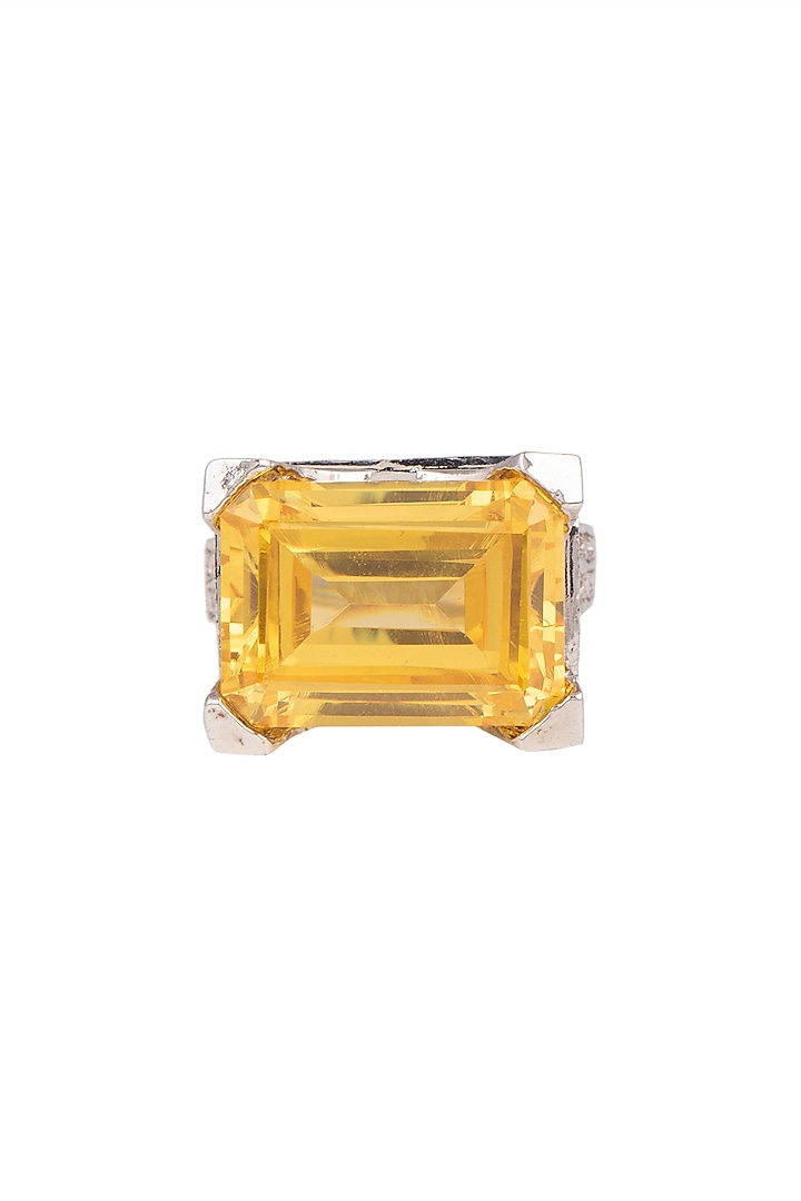 White Finish Yellow Stone Ring by Aster