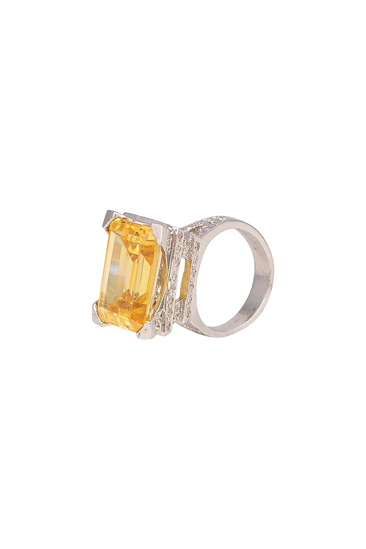 White Finish Yellow Stone Ring by Aster at Pernia's Pop Up Shop