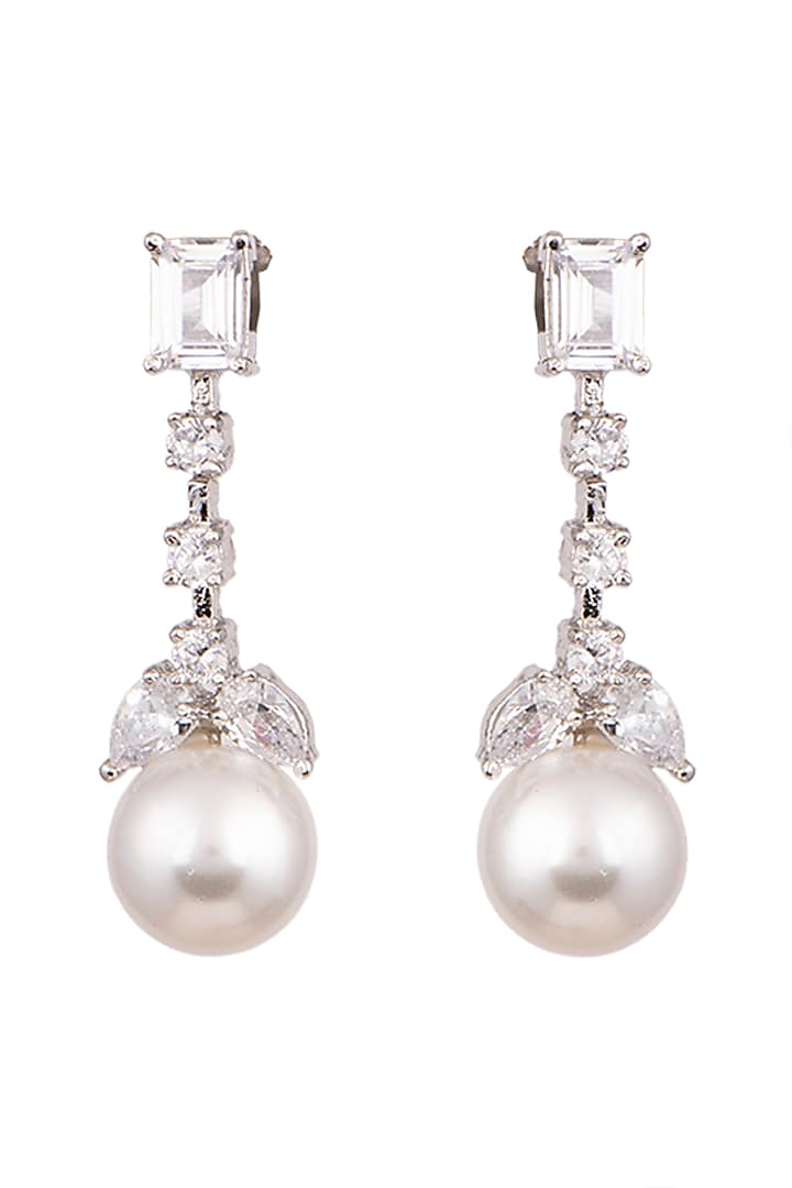 White Finish Pearl Earrings by Aster