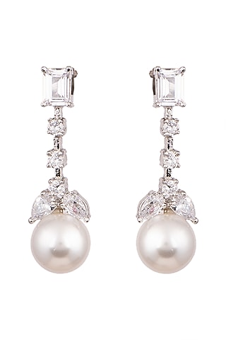 White Finish Pearl Earrings by Aster