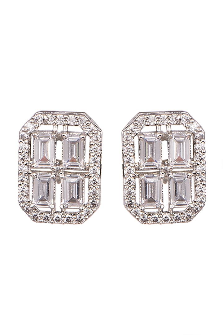 White Finish Daimond Stud Earrings by Aster