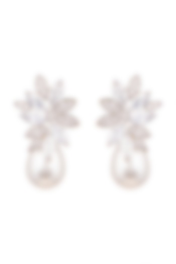 White Finish Pearl & Zircon Dangler Earrings by Aster