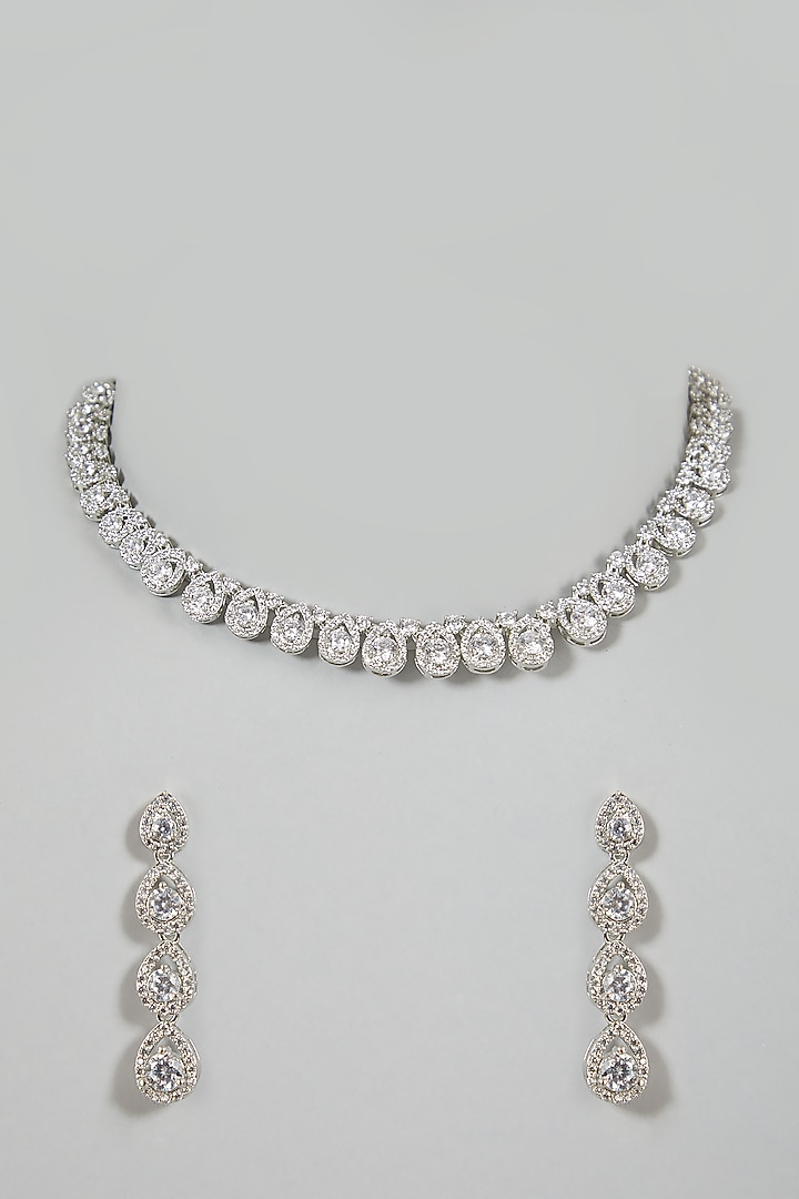 White Finish Necklace Set With Diamonds by Aster at Pernia's Pop Up Shop