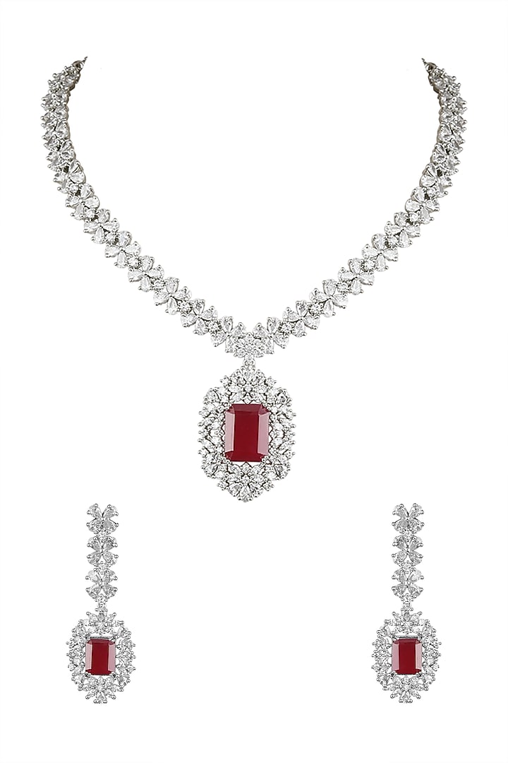 White Finish Red Stone Choker Necklace Set by Aster at Pernia's Pop Up Shop