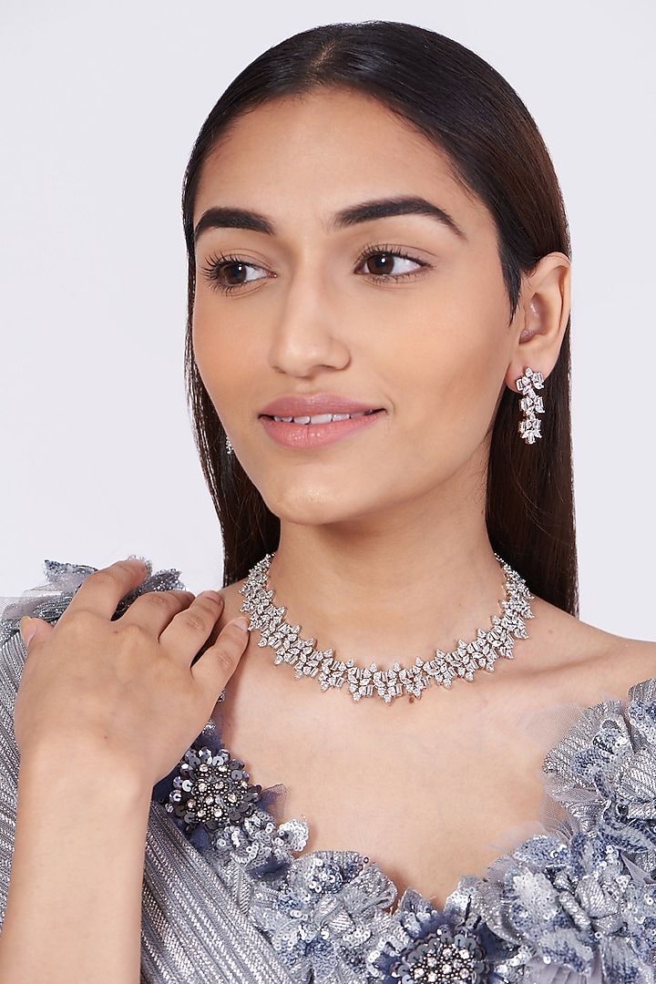White Finish Zircon Choker Necklace Set by Aster at Pernia's Pop Up Shop