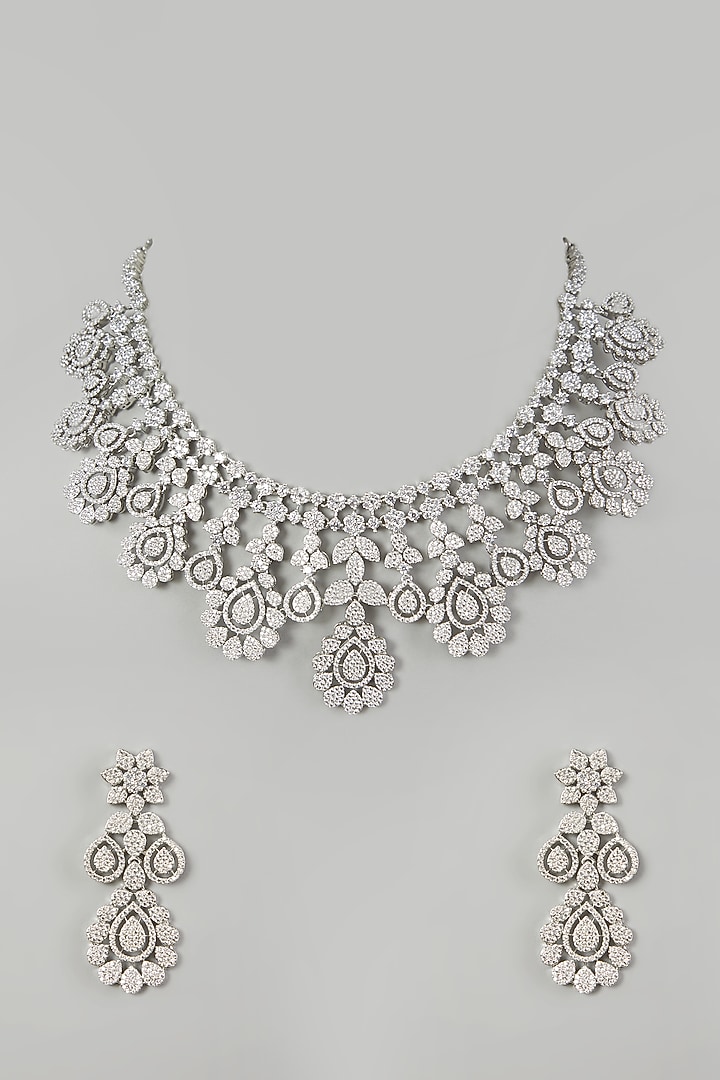 White Finish Faux Diamond Necklace Set by Aster at Pernia's Pop Up Shop
