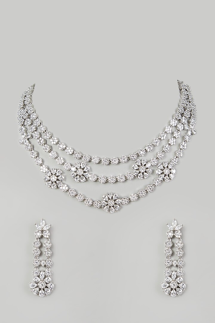 White Finish Necklace Set Having Faux Diamonds by Aster at Pernia's Pop Up Shop