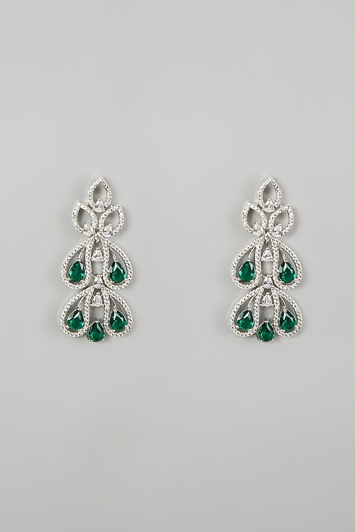 White Finish Green Faux Diamond Necklace Set by Aster at Pernia's Pop Up Shop