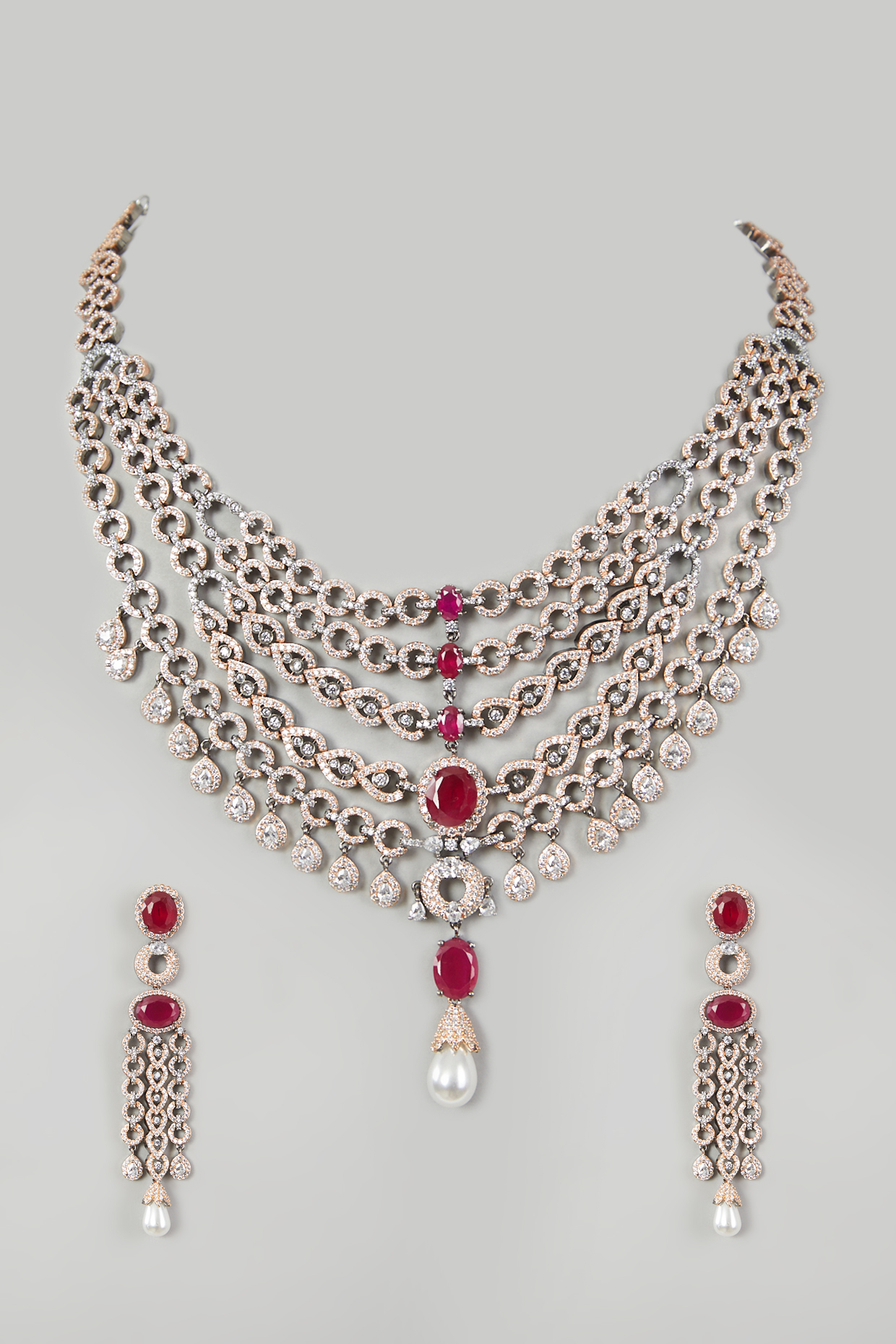 Two Tone Finish Faux Diamond Necklace Set by Aster