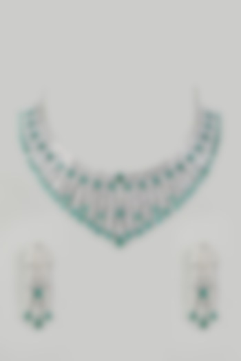 White Finish Green Necklace Set by Aster