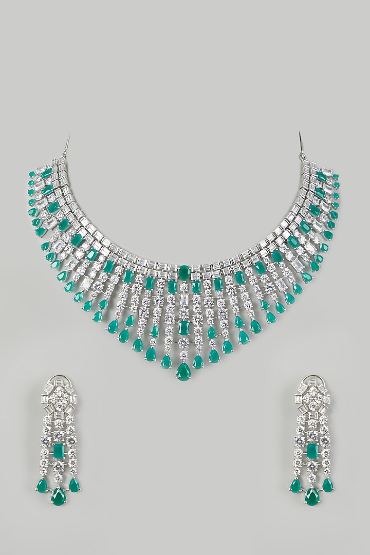 White Finish Green Necklace Set by Aster at Pernia's Pop Up Shop