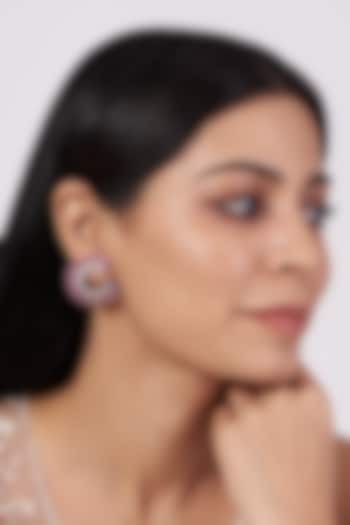 Rose Gold Finish Red Synthetic Stone & Zircon Hoop Earrings by Aster at Pernia's Pop Up Shop