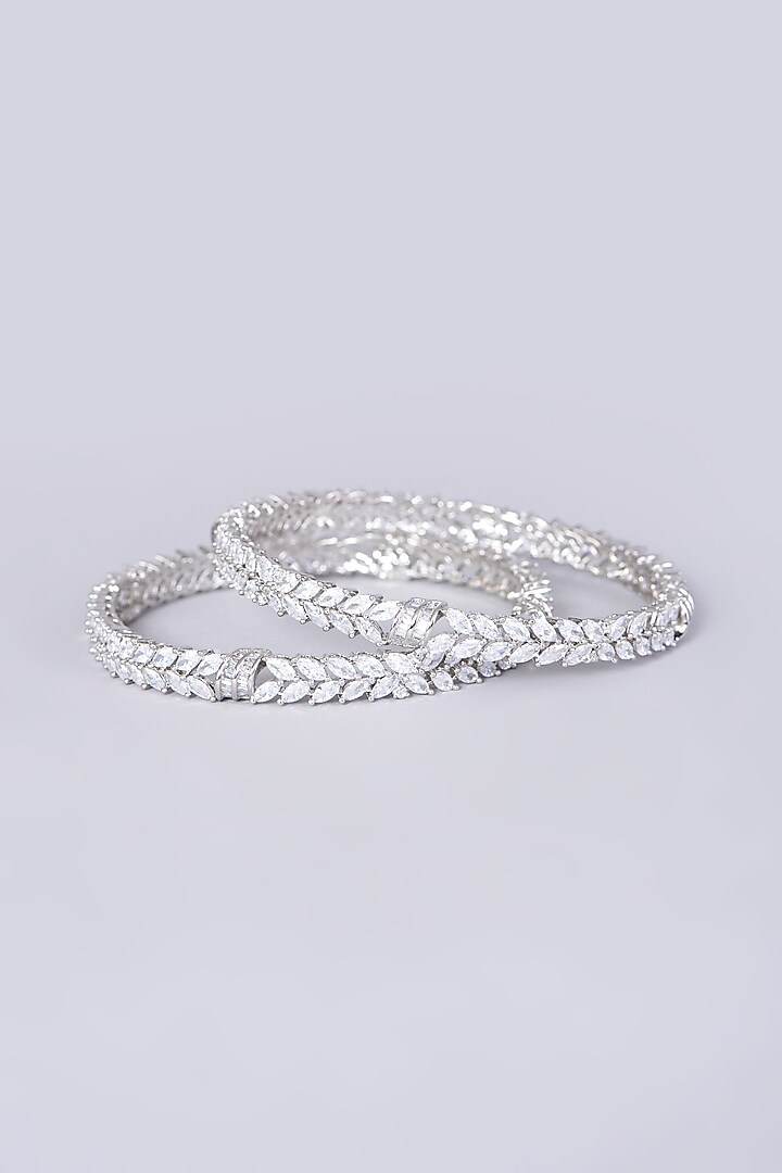 White Finish Zircon Bangles(Set Of 2) by Aster at Pernia's Pop Up Shop