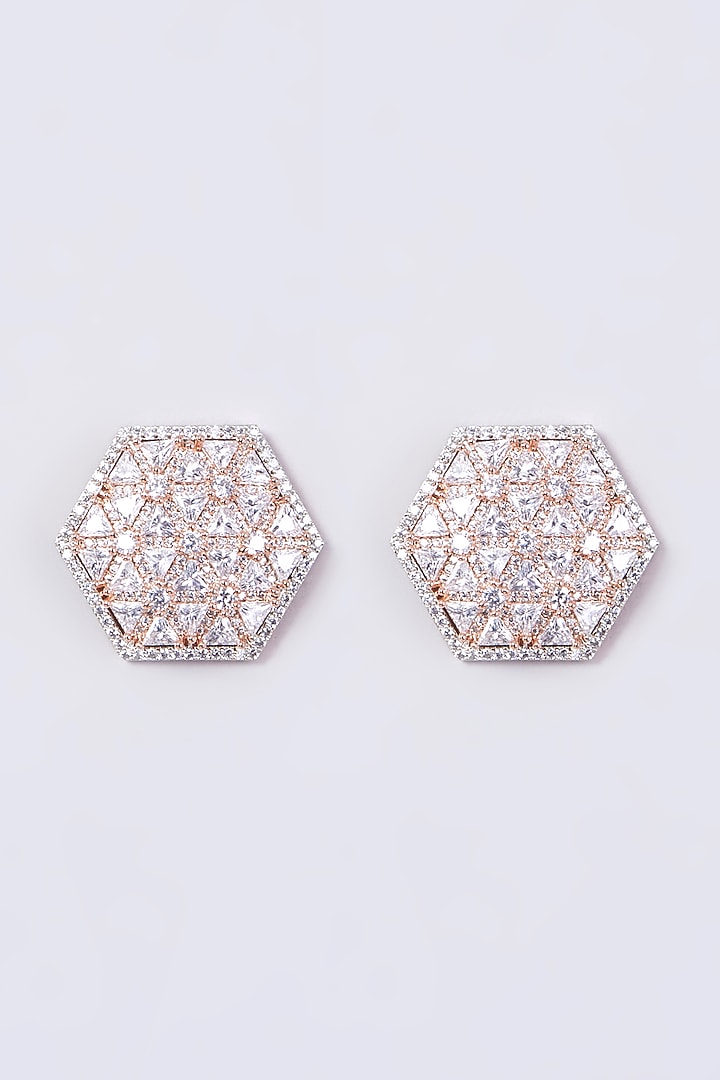 Gold Finish Zircon Stud Earrings by Aster at Pernia's Pop Up Shop