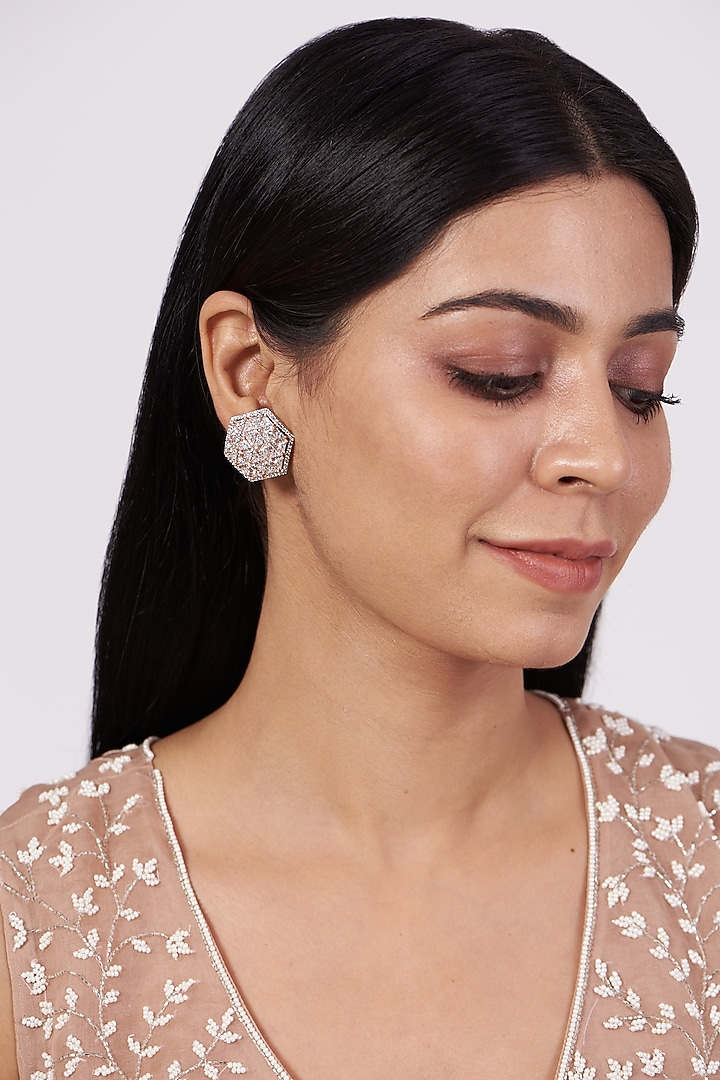 Gold Finish Zircon Stud Earrings by Aster at Pernia's Pop Up Shop