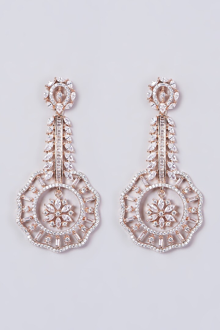 Rose Gold Finish Zircons Dangler Earrings by Aster at Pernia's Pop Up Shop