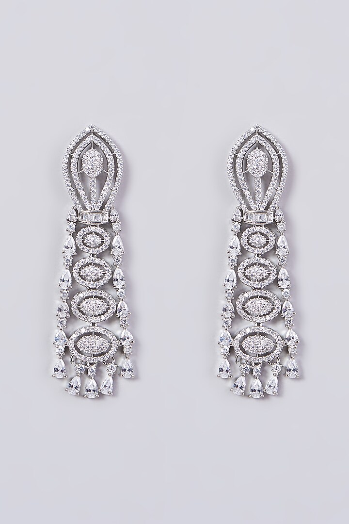White Finish Zircons Dangle Earrings by Aster at Pernia's Pop Up Shop