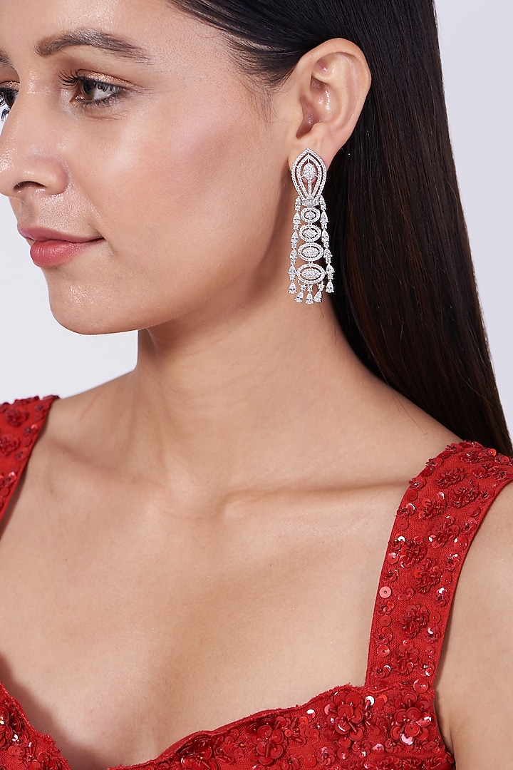 White Finish Zircons Dangle Earrings by Aster at Pernia's Pop Up Shop