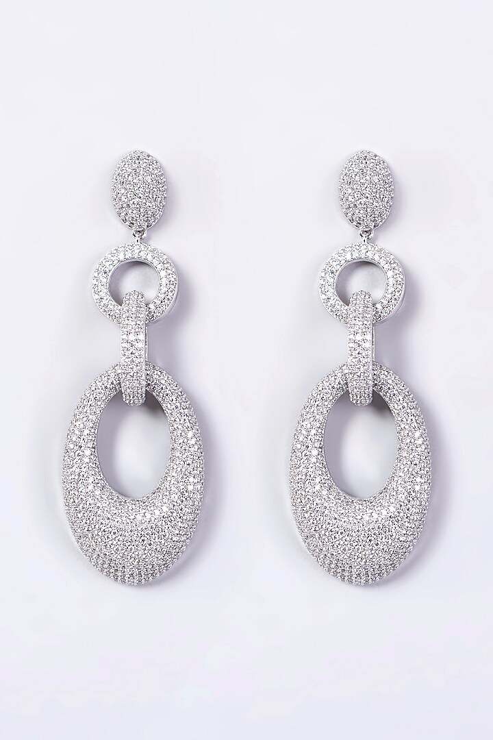 White Finish Faux Diamond Dangler Earrings by Aster at Pernia's Pop Up Shop