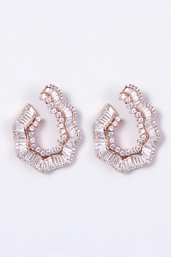 Rose-Gold Finish Faux Diamond Stud Earrings by Aster at Pernia's Pop Up Shop