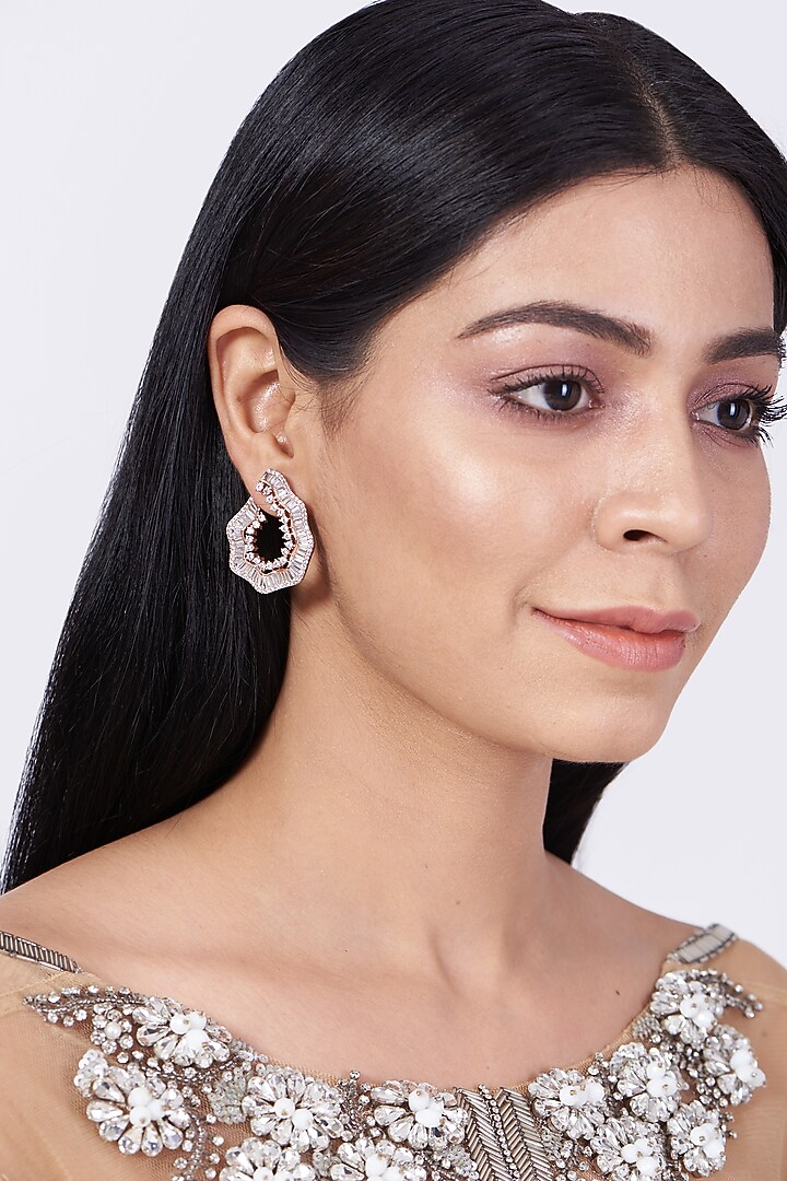 Rose-Gold Finish Faux Diamond Stud Earrings by Aster at Pernia's Pop Up Shop