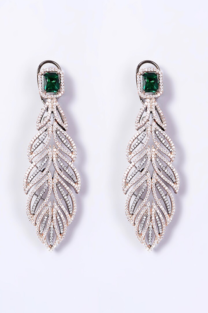Two-Tone Finish Faux Diamond Leaf Earrings by Aster at Pernia's Pop Up Shop