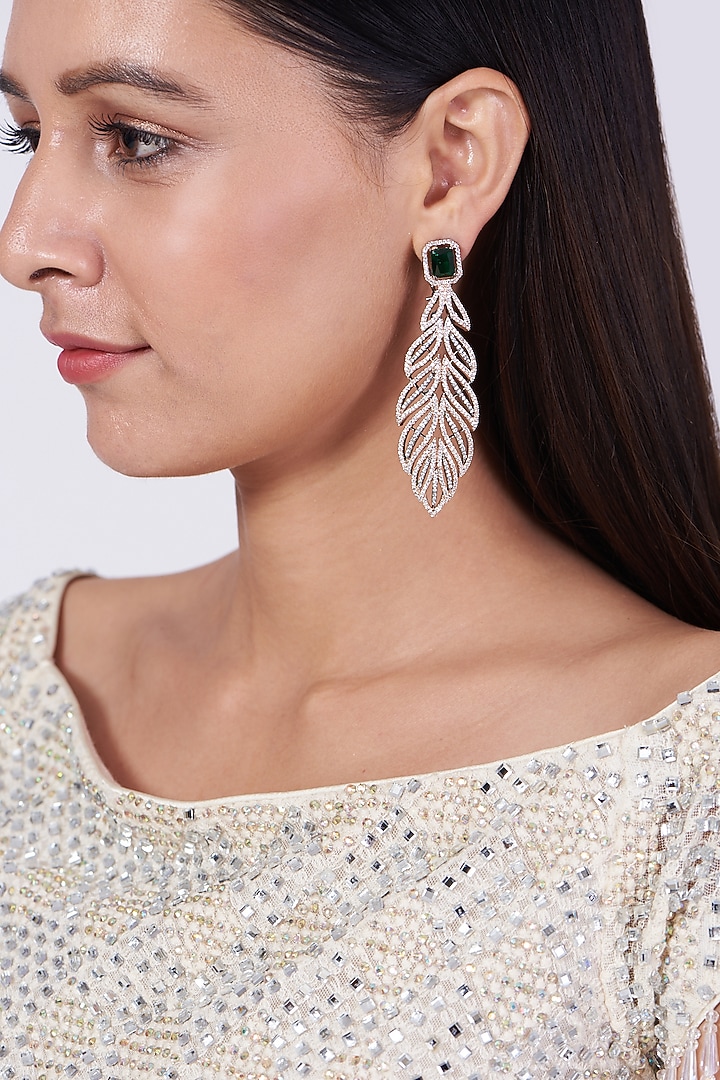 Two-Tone Finish Faux Diamond Leaf Earrings by Aster at Pernia's Pop Up Shop