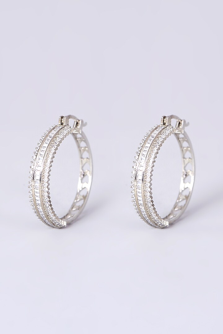 White Finish Zircon Hoop Earrings by Aster at Pernia's Pop Up Shop
