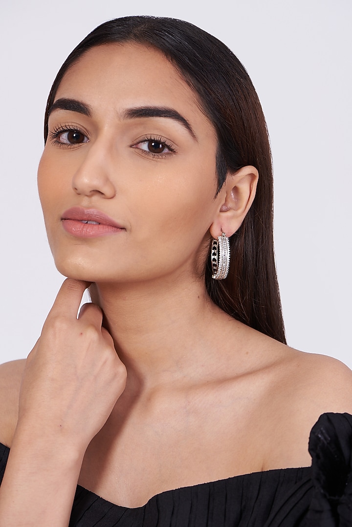 White Finish Zircon Hoop Earrings by Aster at Pernia's Pop Up Shop