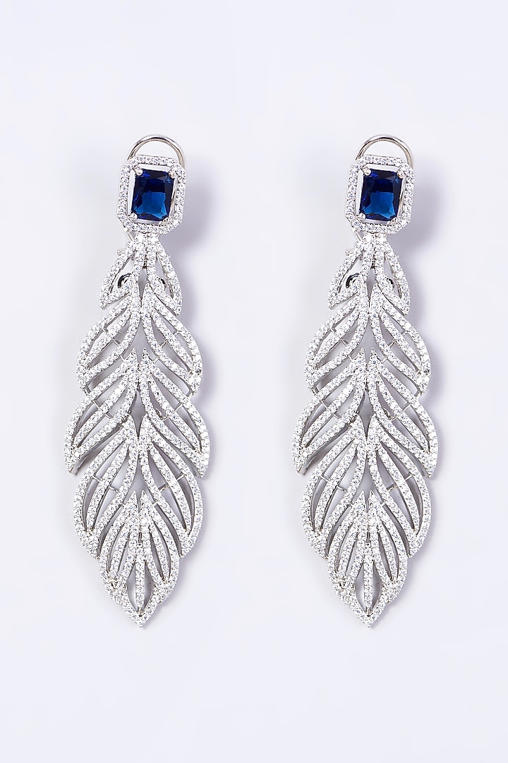 White Finish Faux Diamond Leaf Earrings by Aster at Pernia's Pop Up Shop