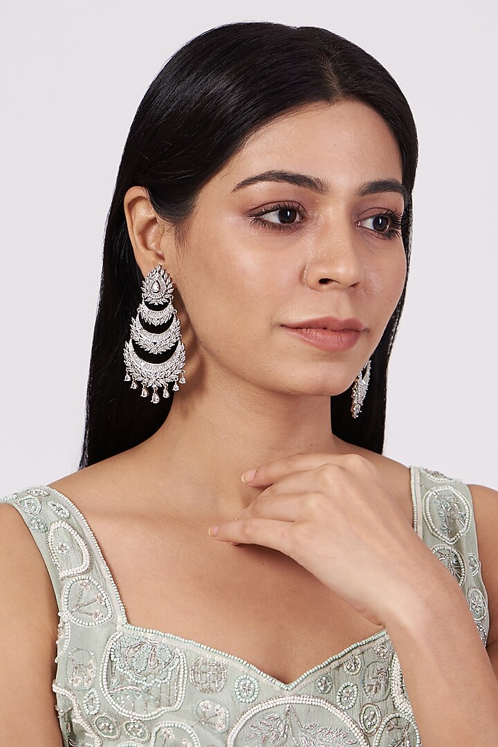 White Finish Zircon Earrings by Aster at Pernia's Pop Up Shop