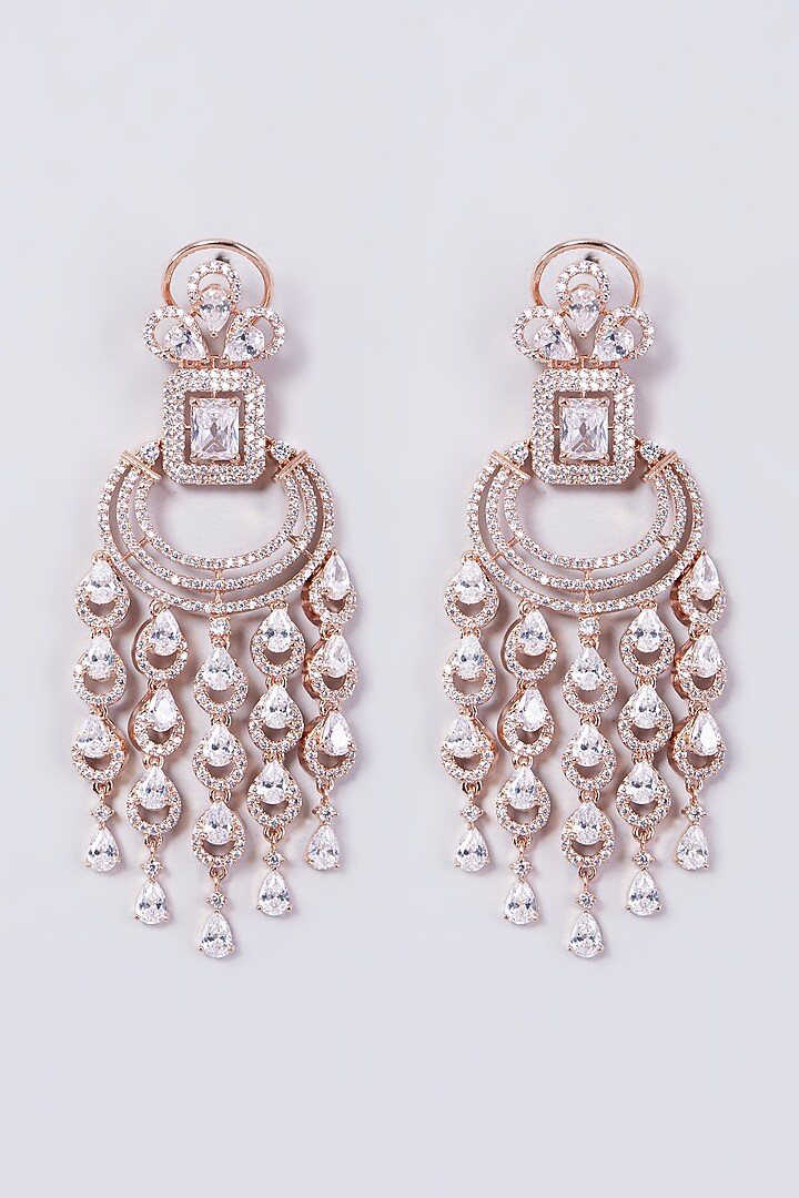 Rose Gold Finish Zircons Long Dangler Earrings by Aster at Pernia's Pop Up Shop