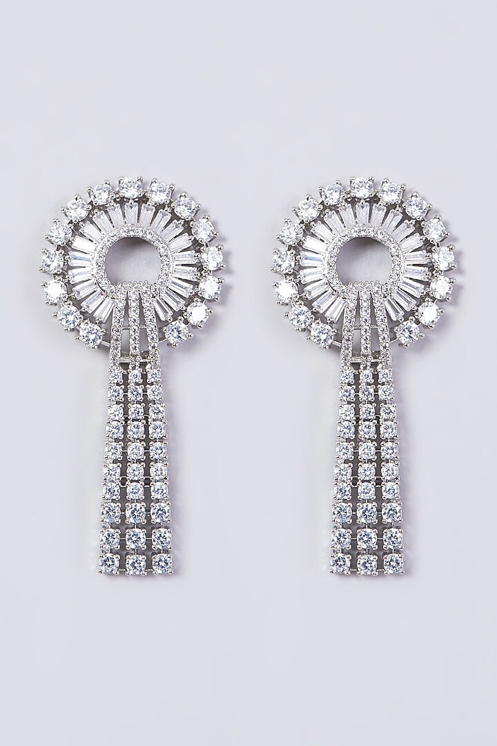 White Finish Zircons & Faux Diamonds Dangler Earrings by Aster at Pernia's Pop Up Shop