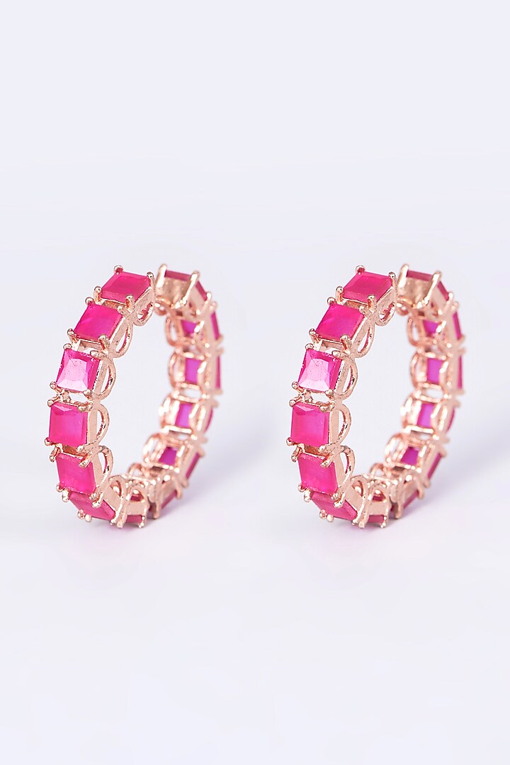 Rose Gold Finish Pink Synthetic Stone Earrings by Aster at Pernia's Pop Up Shop