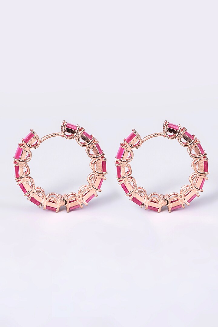 Rose Gold Finish Pink Synthetic Stone Earrings by Aster at Pernia's Pop Up Shop