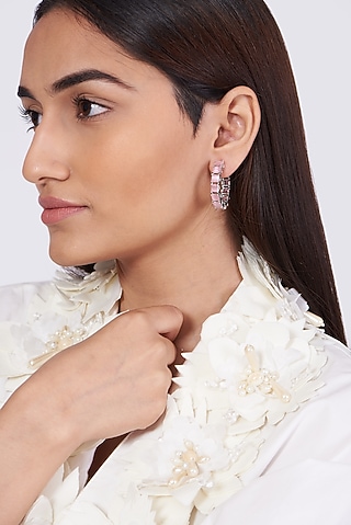 White Finish Synthetic Stone Earrings by Aster