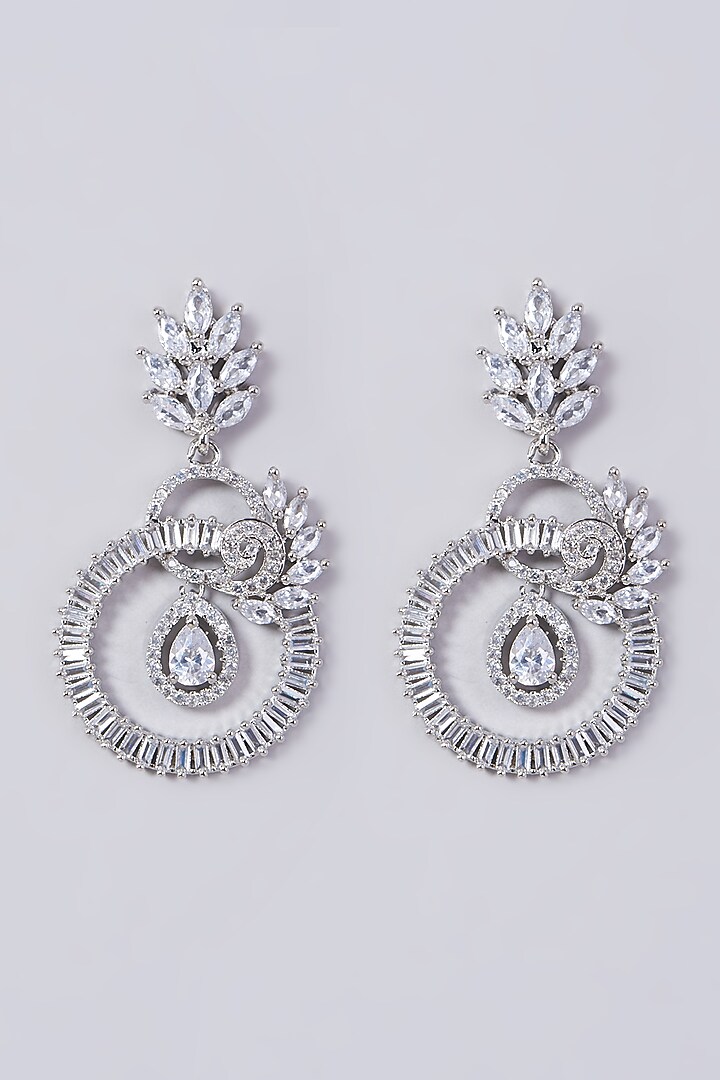 White Finish Faux Diamonds & Zircons Dangler Earrings by Aster at Pernia's Pop Up Shop