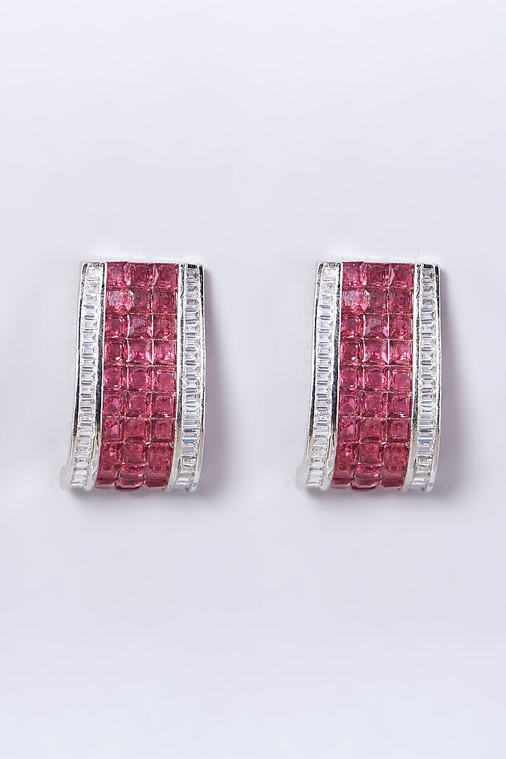 White Finish Red Faux Diamond Stud Earrings by Aster at Pernia's Pop Up Shop