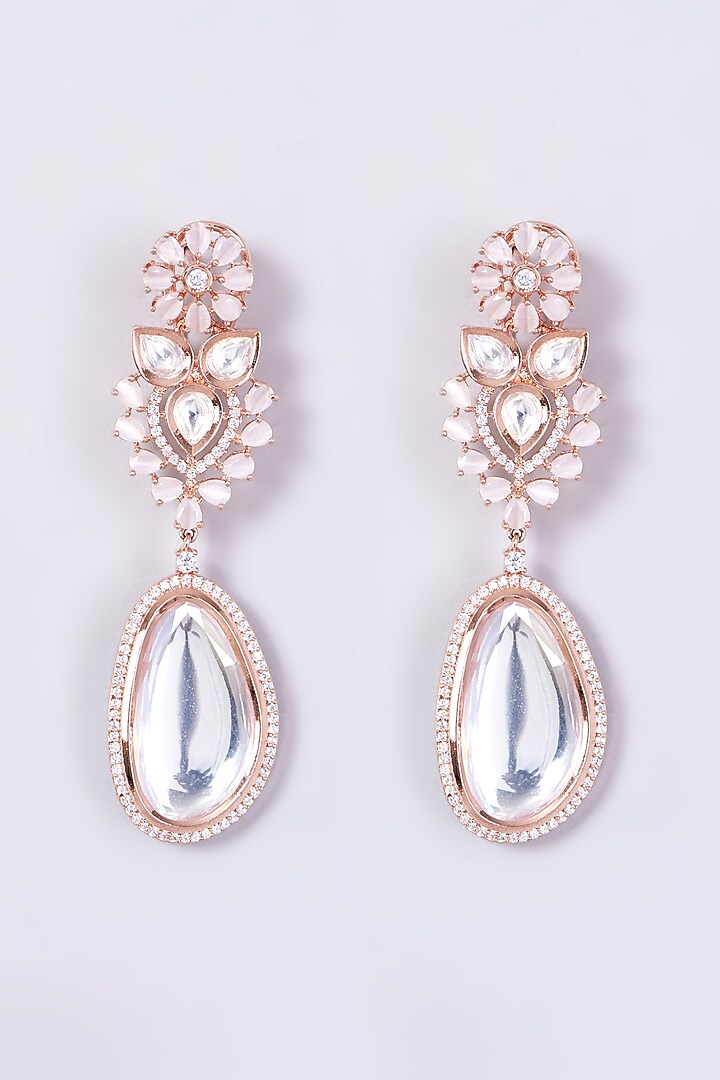 Rose Gold Finish Faux Diamond Dangler Earrings by Aster at Pernia's Pop Up Shop