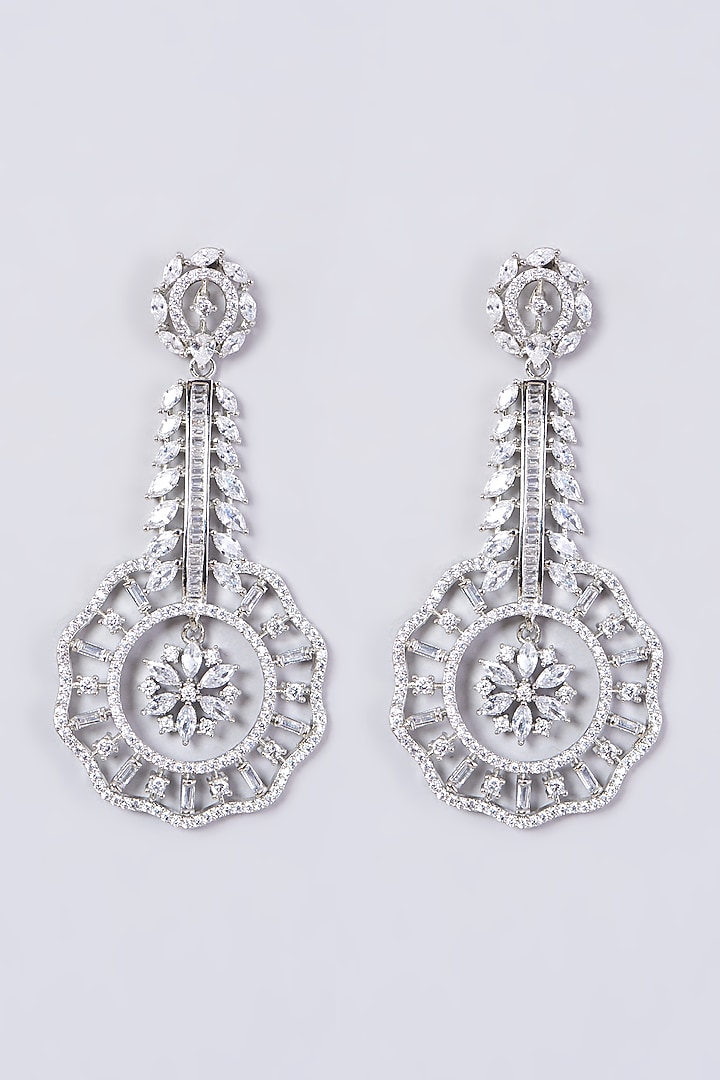 White Finish Faux Diamonds Dangler Earrings by Aster at Pernia's Pop Up Shop