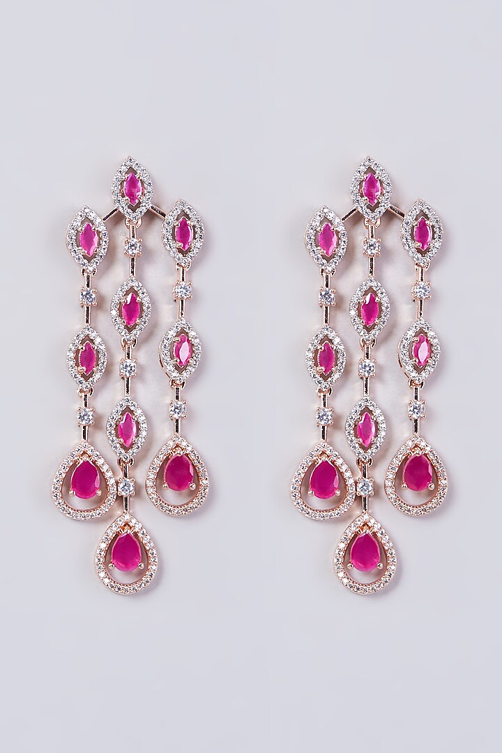 Rose Gold Finish Faux Diamonds Dangler Earrings by Aster at Pernia's Pop Up Shop