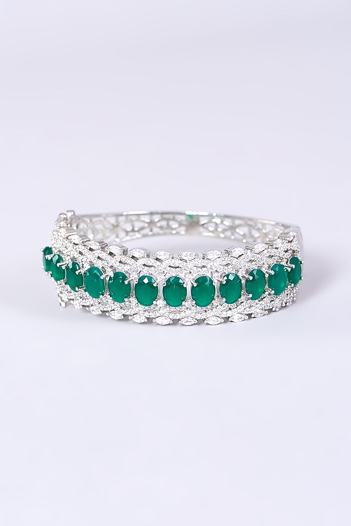 White Finish Green Synthetic Stone Bangle by Aster at Pernia's Pop Up Shop
