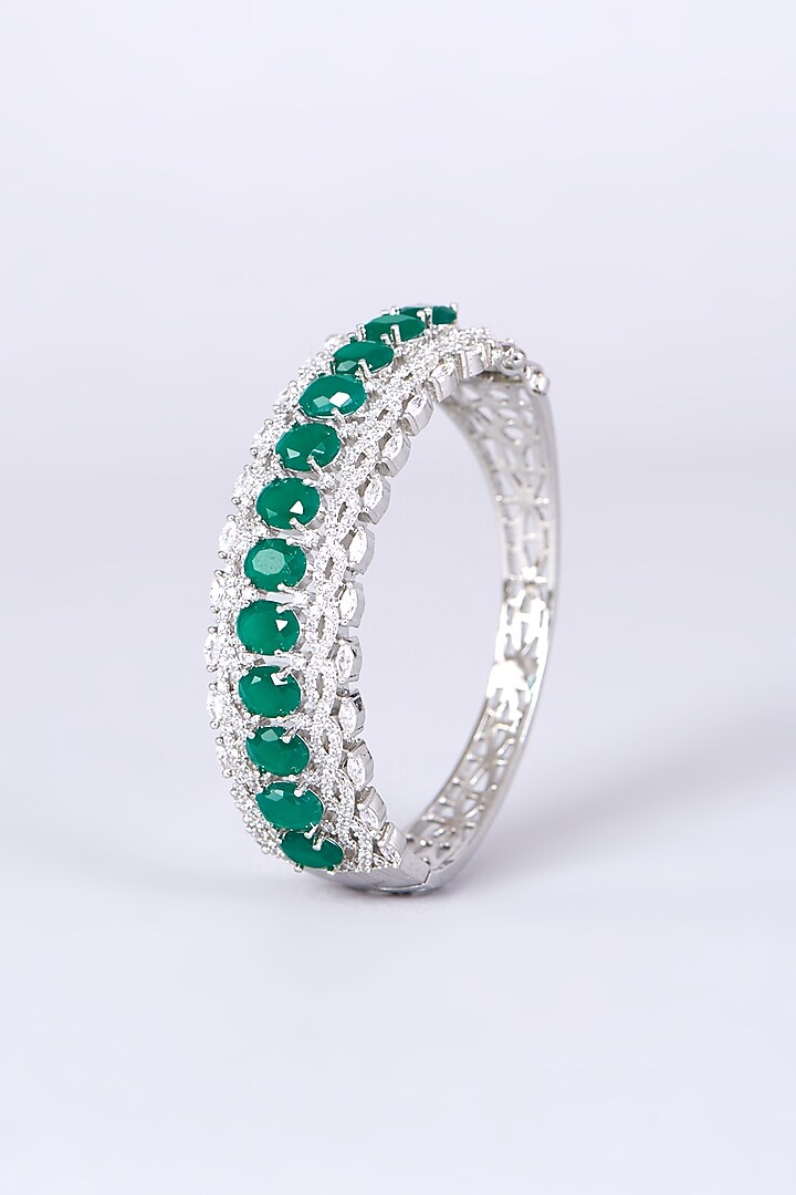 White Finish Green Synthetic Stone Bangle by Aster at Pernia's Pop Up Shop