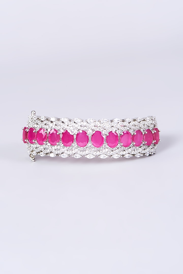 White Finish Pink Synthetic Stone Bangle by Aster at Pernia's Pop Up Shop