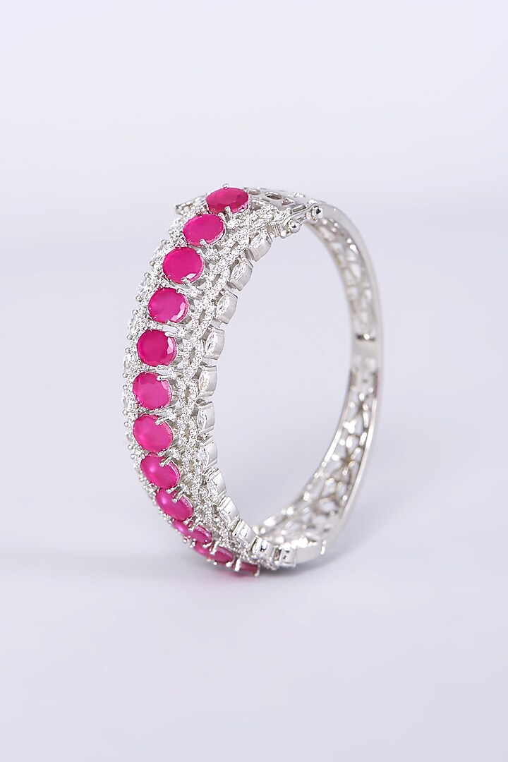 White Finish Pink Synthetic Stone Bangle by Aster at Pernia's Pop Up Shop