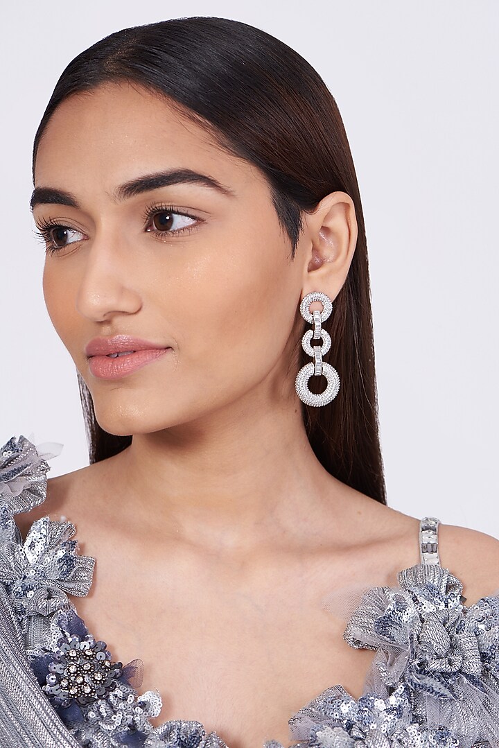 White Finish Zircon Dangler Earrings by Aster at Pernia's Pop Up Shop