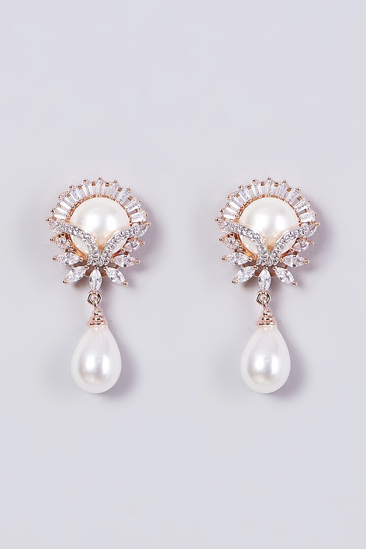 Rose Gold Finish Pearl Stud Earrings by Aster at Pernia's Pop Up Shop