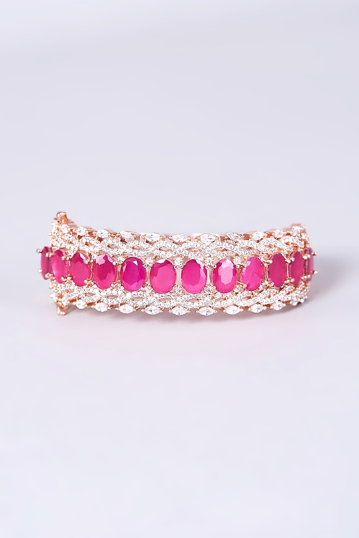 Rose Gold Finish Pink Synthetic Stone Bangle by Aster at Pernia's Pop Up Shop