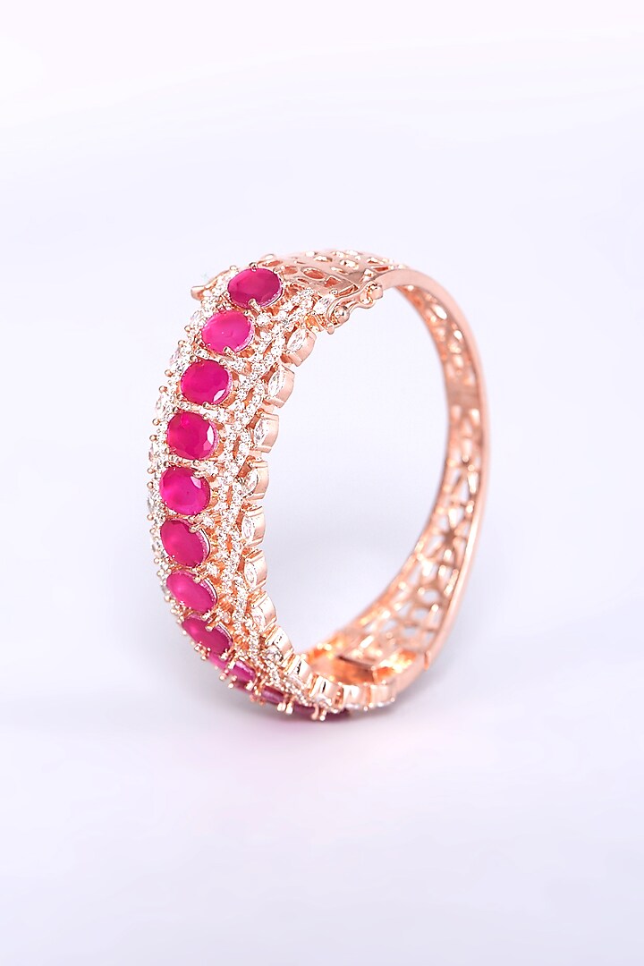 Rose Gold Finish Pink Synthetic Stone Bangle by Aster at Pernia's Pop Up Shop